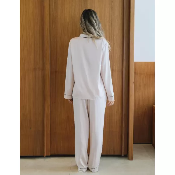 imageCUPSHE Silk Pajamas for Women Satin Sleepwear Long Sleeve Loungewear Silky Button Down Pjs SetChampagne
