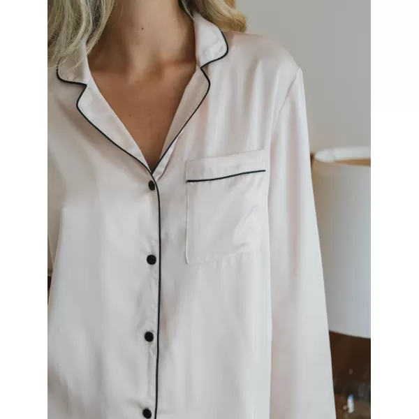 imageCUPSHE Silk Pajamas for Women Satin Sleepwear Long Sleeve Loungewear Silky Button Down Pjs SetChampagne
