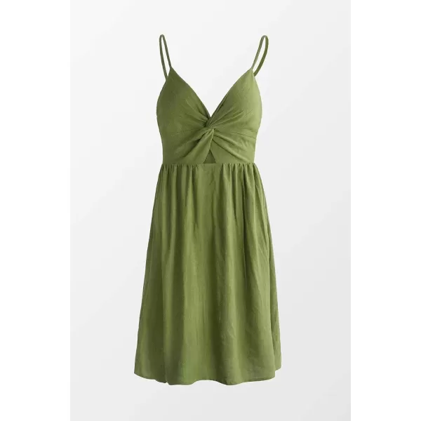 imageCUPSHE Smocked Slip Mini Dress for Women Summer Beach Dress Spaghetti Strap Cut Out V Neck Short LengthGreen