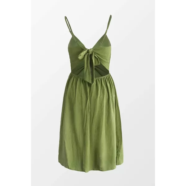 imageCUPSHE Smocked Slip Mini Dress for Women Summer Beach Dress Spaghetti Strap Cut Out V Neck Short LengthGreen