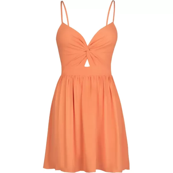 imageCUPSHE Smocked Slip Mini Dress for Women Summer Beach Dress Spaghetti Strap Cut Out V Neck Short LengthOrange
