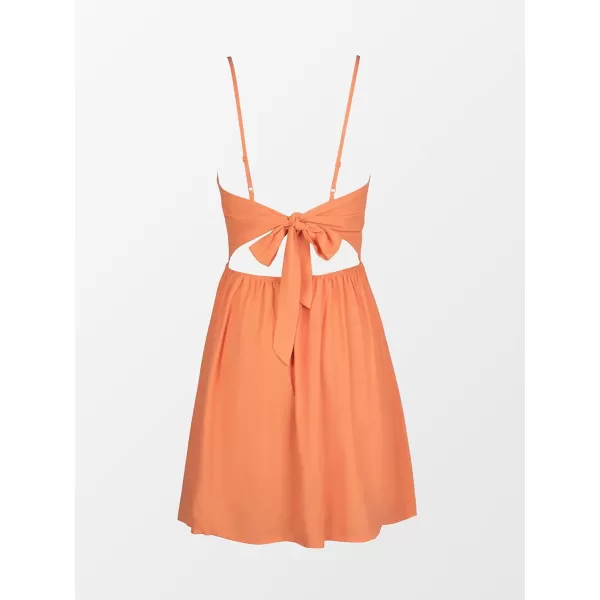 imageCUPSHE Smocked Slip Mini Dress for Women Summer Beach Dress Spaghetti Strap Cut Out V Neck Short LengthOrange