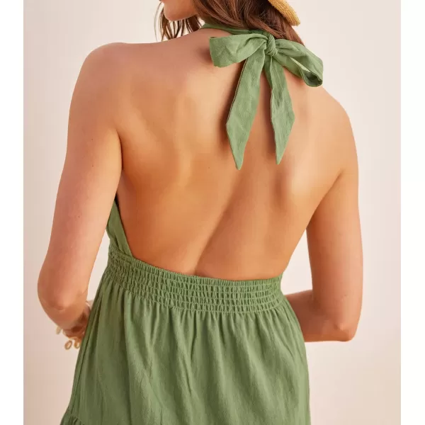 imageCUPSHE Summer Dress for Women Cut Out Crisscross Halter Backless Sleeveless Fitted Waisted Short Dress with Wide StrapsGreen