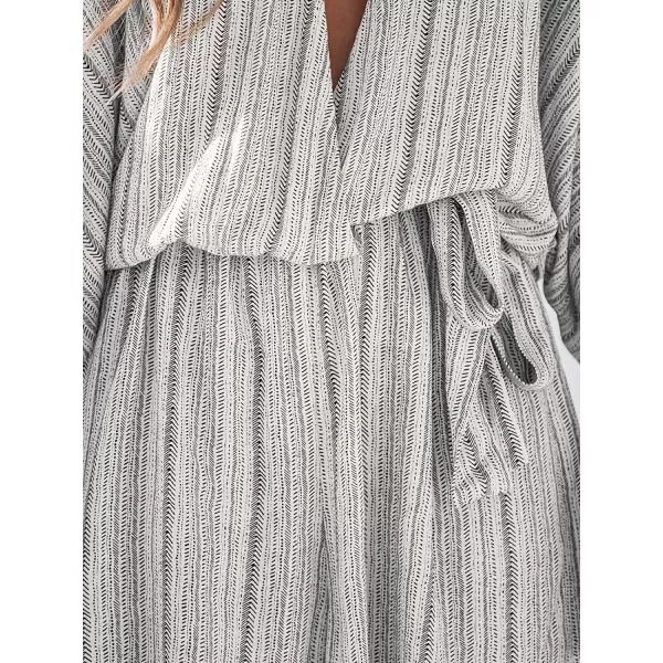 imageCUPSHE Summer Women Belted Striped Romper Deep V Neck Dolman Sleeves Jumpsuit Wide Leg JumpsuitsBlack Stripes
