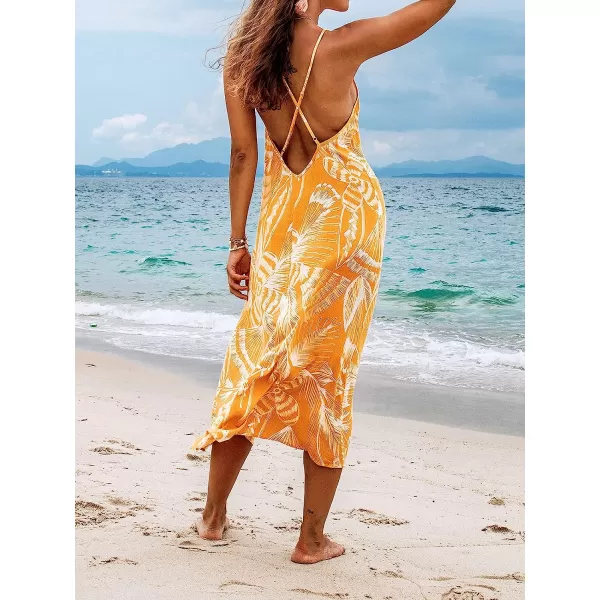 imageCUPSHE Summer Women Floral Yellow Slip Dress Maxi Maxi V Neck Vacation Beach Dress Fitted WaistYellow