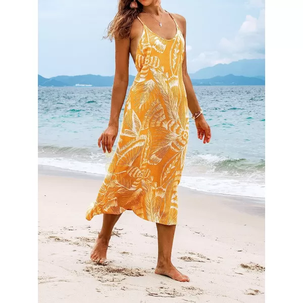 imageCUPSHE Summer Women Floral Yellow Slip Dress Maxi Maxi V Neck Vacation Beach Dress Fitted WaistYellow