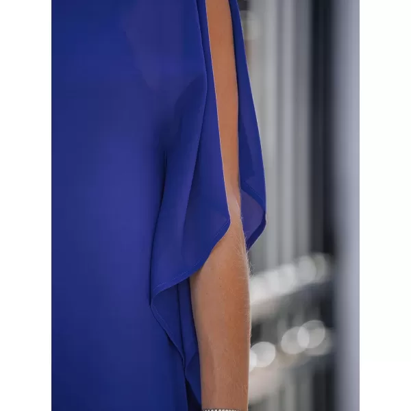 imageCUPSHE Summer Women One Shoulder Maxi Dress Loose Waist Short Sleeve Ruffle Casual Party Vacation Dress BlueBlue
