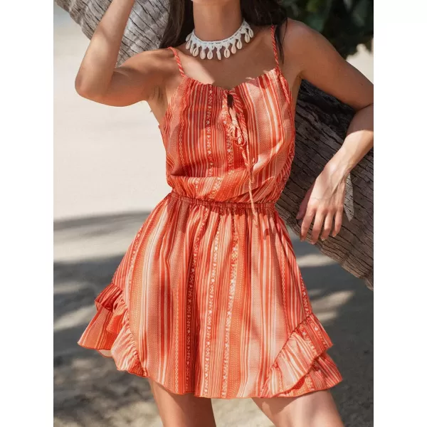 imageCUPSHE Summer Womens Striped Self Tied Front Short Romper Ruffled Mini Cami JumpsuitBlush