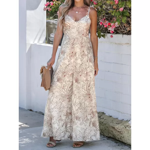 imageCUPSHE Summer Womens V Neck Floral Print Long Romper Cutout Back Overalls Cami Maxi Casual JumpsuitWhite Floral