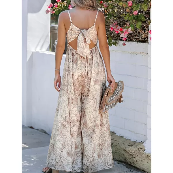 imageCUPSHE Summer Womens V Neck Floral Print Long Romper Cutout Back Overalls Cami Maxi Casual JumpsuitWhite Floral