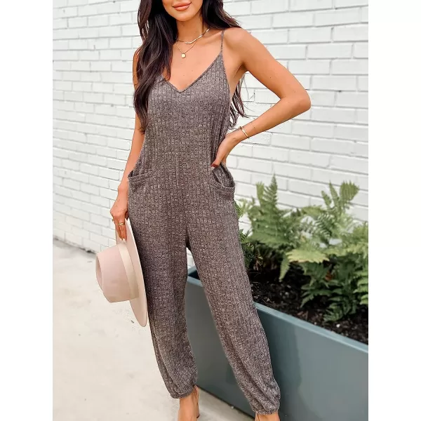 imageCUPSHE Summer Womens V Neck Sleeveless Pleated Maxi Cami Romper Jogger Leg Overalls Long Casual Jumpsuit with PocketsGrey