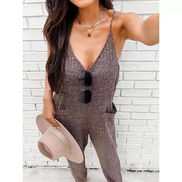 imageCUPSHE Summer Womens V Neck Sleeveless Pleated Maxi Cami Romper Jogger Leg Overalls Long Casual Jumpsuit with PocketsGrey