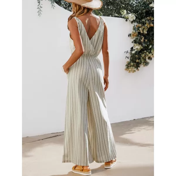 imageCUPSHE Summer Womens V Neck Striped Tie Straps Maxi Romper Sleeveless Wide Leg Overalls Long Casual JumpsuitBeige Striped