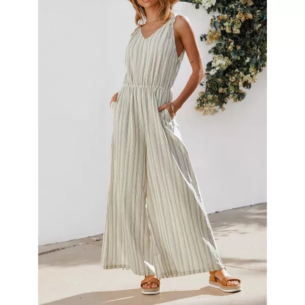 imageCUPSHE Summer Womens V Neck Striped Tie Straps Maxi Romper Sleeveless Wide Leg Overalls Long Casual JumpsuitBeige Striped