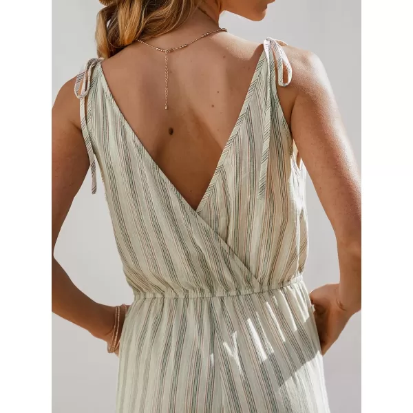 imageCUPSHE Summer Womens V Neck Striped Tie Straps Maxi Romper Sleeveless Wide Leg Overalls Long Casual JumpsuitBeige Striped