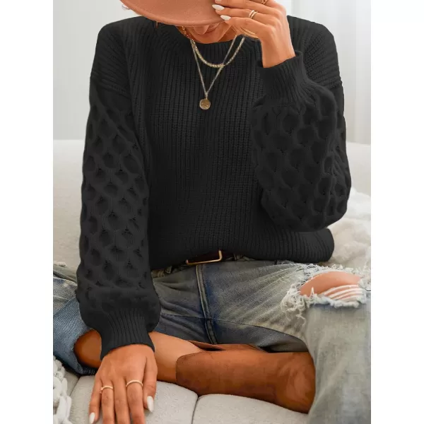 imageCUPSHE Sweater for Women Cable Knit Crew Neck Long Sleeves Fashion Casual Pullover Sweater TopsBlack