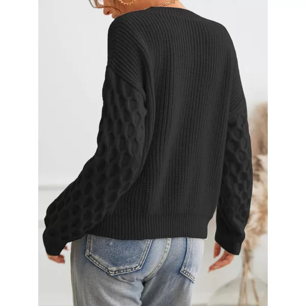 imageCUPSHE Sweater for Women Cable Knit Crew Neck Long Sleeves Fashion Casual Pullover Sweater TopsBlack