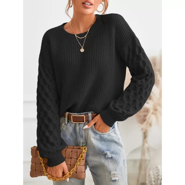 imageCUPSHE Sweater for Women Cable Knit Crew Neck Long Sleeves Fashion Casual Pullover Sweater TopsBlack