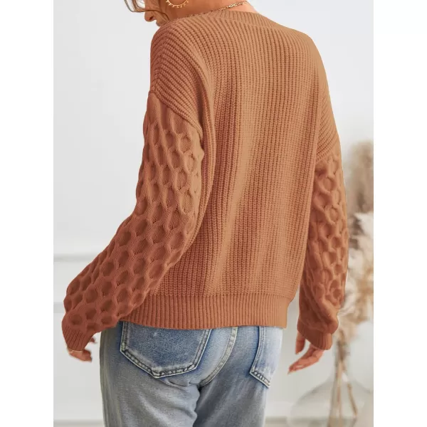 imageCUPSHE Sweater for Women Cable Knit Crew Neck Long Sleeves Fashion Casual Pullover Sweater TopsBrown