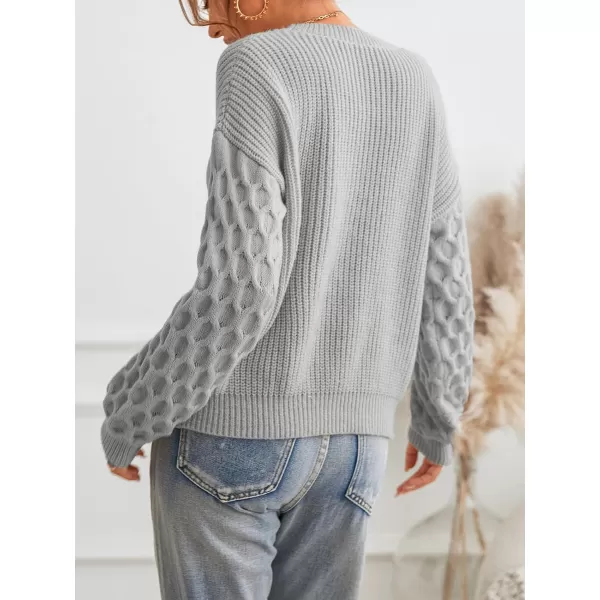 imageCUPSHE Sweater for Women Cable Knit Crew Neck Long Sleeves Fashion Casual Pullover Sweater TopsGray