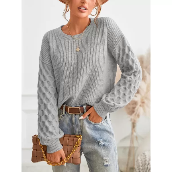imageCUPSHE Sweater for Women Cable Knit Crew Neck Long Sleeves Fashion Casual Pullover Sweater TopsGray