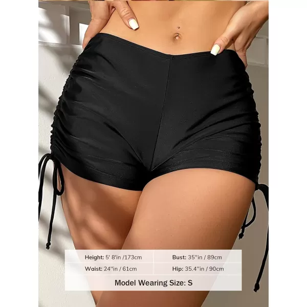 imageCUPSHE Swim Shorts for Women Bikini Bottom High Waisted Drawstring Ties Ruched SportyBlack