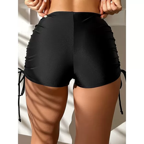 imageCUPSHE Swim Shorts for Women Bikini Bottom High Waisted Drawstring Ties Ruched SportyBlack