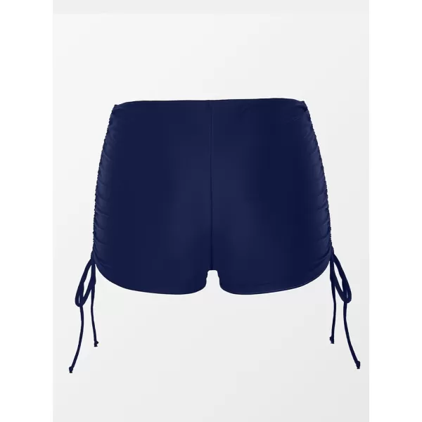 imageCUPSHE Swim Shorts for Women Bikini Bottom High Waisted Drawstring Ties Ruched SportyNavy Blue