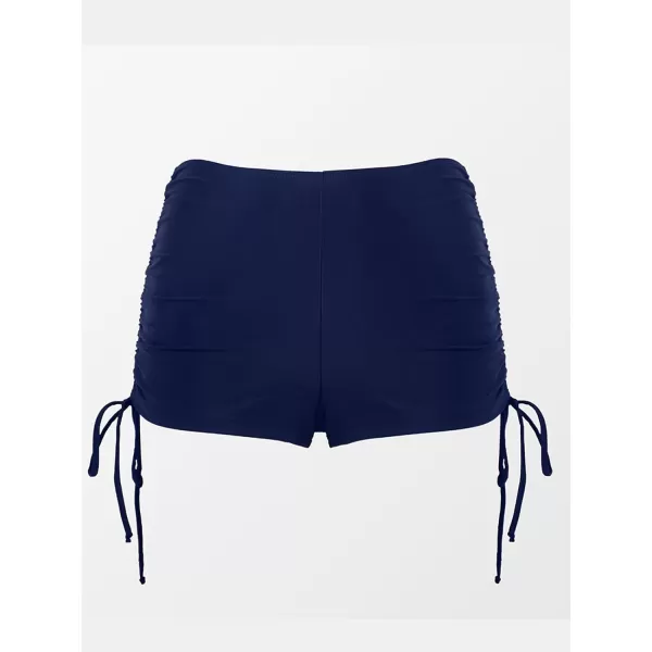 imageCUPSHE Swim Shorts for Women Bikini Bottom High Waisted Drawstring Ties Ruched SportyNavy Blue