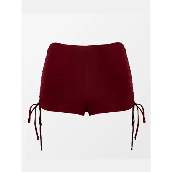 imageCUPSHE Swim Shorts for Women Bikini Bottom High Waisted Drawstring Ties Ruched SportyWine Red