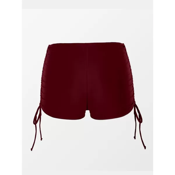 imageCUPSHE Swim Shorts for Women Bikini Bottom High Waisted Drawstring Ties Ruched SportyWine Red