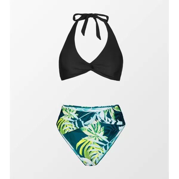imageCUPSHE Swimsuit Bikini Set for Women Bathing Suit Twist Adjustable Straps Hipster High Cut Mid RiseBlack