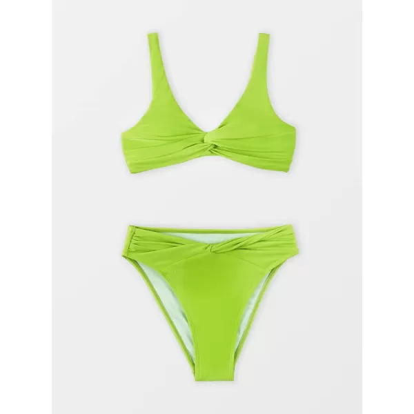 imageCUPSHE Swimsuit Bikini Set for Women Bathing Suit Twist Adjustable Straps Hipster High Cut Mid RiseGreen