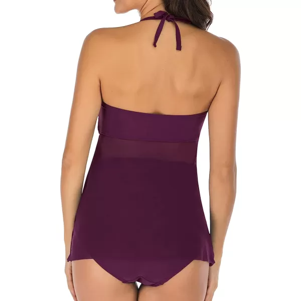 imageCUPSHE Tankini Set Women Two Piece Swimsuit Ruched Wrap Halter Mesh Removable Straps Bathing SuitFuchsia
