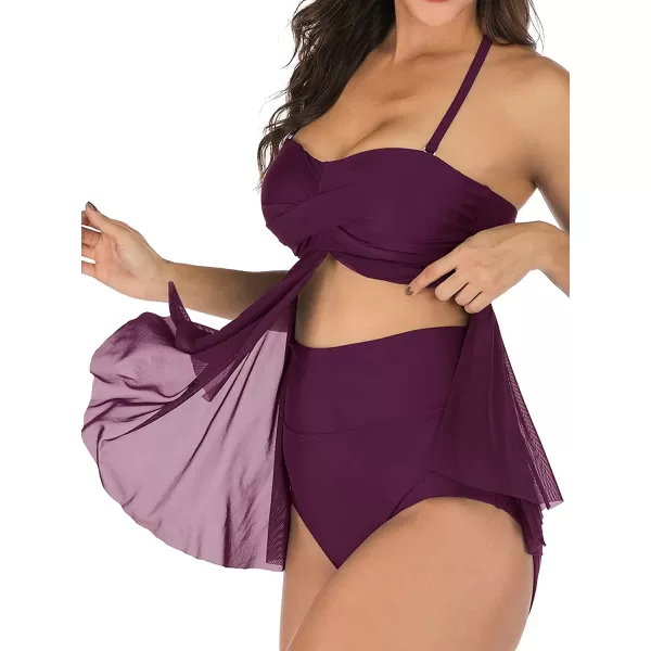 imageCUPSHE Tankini Set Women Two Piece Swimsuit Ruched Wrap Halter Mesh Removable Straps Bathing SuitFuchsia