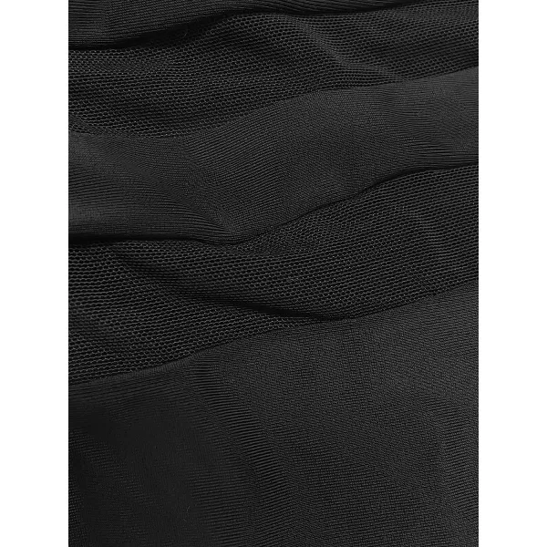 imageCUPSHE Tankini Set for Women Swimsuits Halter Mid Waist Mesh Tummy Control Deep V NeckBlack
