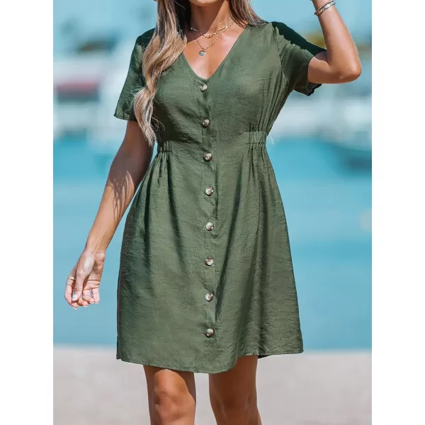imageCUPSHE Textured ButtonFront Mini Dress Short Sleeves V Neck Dresses Casual SummerGreen