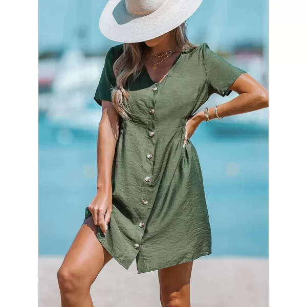 imageCUPSHE Textured ButtonFront Mini Dress Short Sleeves V Neck Dresses Casual SummerGreen