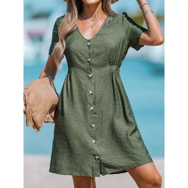 imageCUPSHE Textured ButtonFront Mini Dress Short Sleeves V Neck Dresses Casual SummerGreen