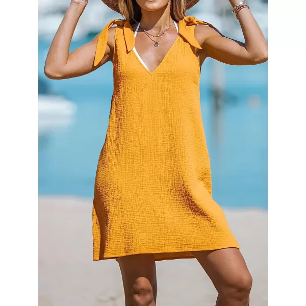 imageCUPSHE Tie Strap VNeck Cotton Dress Sleeveless Straps Dresses Casual SummerYellow