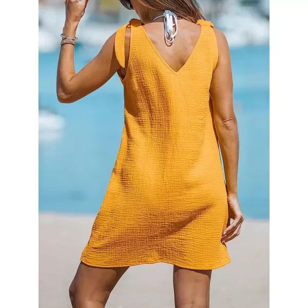 imageCUPSHE Tie Strap VNeck Cotton Dress Sleeveless Straps Dresses Casual SummerYellow
