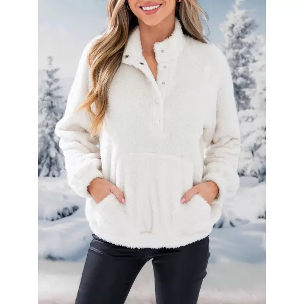 imageCUPSHE Tops Stand Collar Half Button Hoodie Long Sleeves Front Pocket SweatershirtsWhite