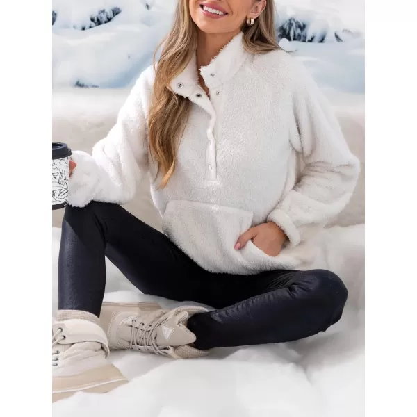 imageCUPSHE Tops Stand Collar Half Button Hoodie Long Sleeves Front Pocket SweatershirtsWhite