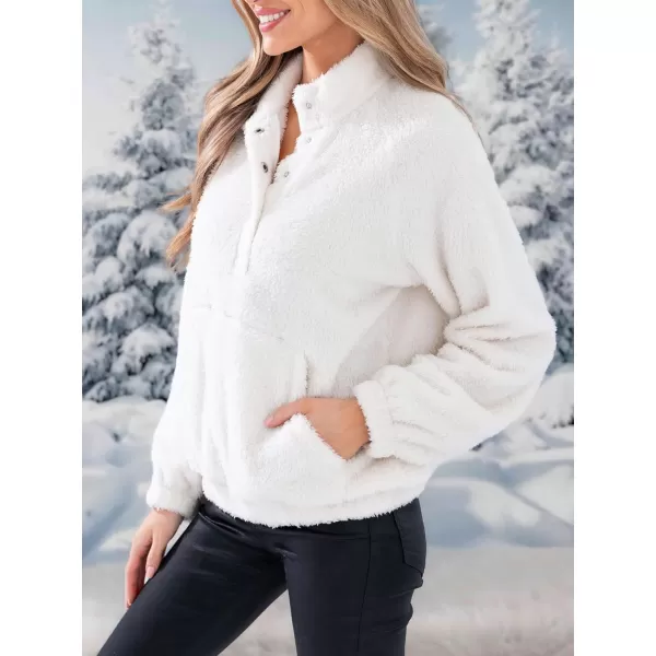 imageCUPSHE Tops Stand Collar Half Button Hoodie Long Sleeves Front Pocket SweatershirtsWhite