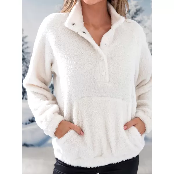 imageCUPSHE Tops Stand Collar Half Button Hoodie Long Sleeves Front Pocket SweatershirtsWhite