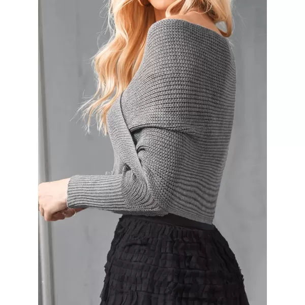 imageCUPSHE V Neck Cross Wrap Sweater for Women Long Sleeve Open Front Shrug Batwing Sleeve Oversized CardiganGrey