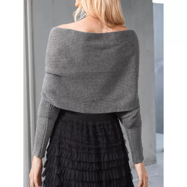 imageCUPSHE V Neck Cross Wrap Sweater for Women Long Sleeve Open Front Shrug Batwing Sleeve Oversized CardiganGrey