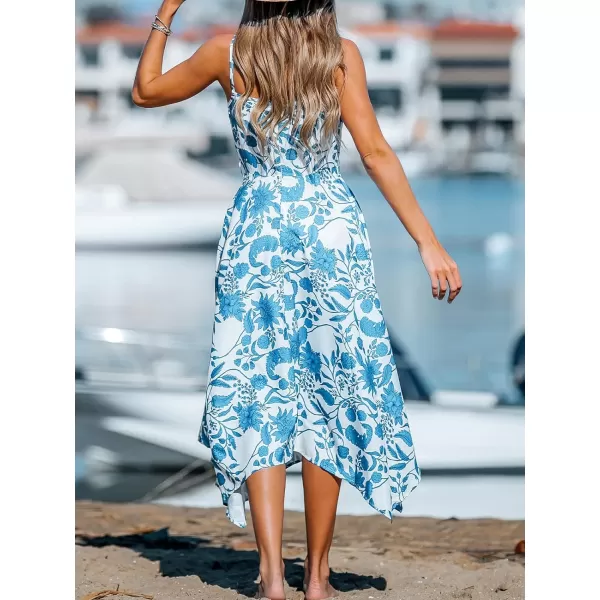 imageCUPSHE V Neck Maxi Dresses for Women Floral Print Spaghetti Straps Wrap DressBlue
