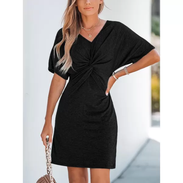 imageCUPSHE VNeck Mini Dress Short Sleeves Twisted Front Dresses Casual SummerBlack