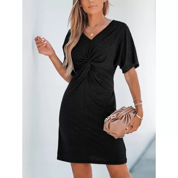 imageCUPSHE VNeck Mini Dress Short Sleeves Twisted Front Dresses Casual SummerBlack